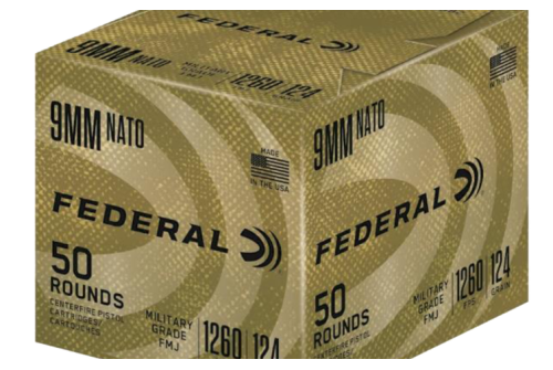 Federal Nato Military Grade Ball Handgun Ammunition 9Mm Luger 124 GR Fmj 1030 Fps 50/Ct C9N882