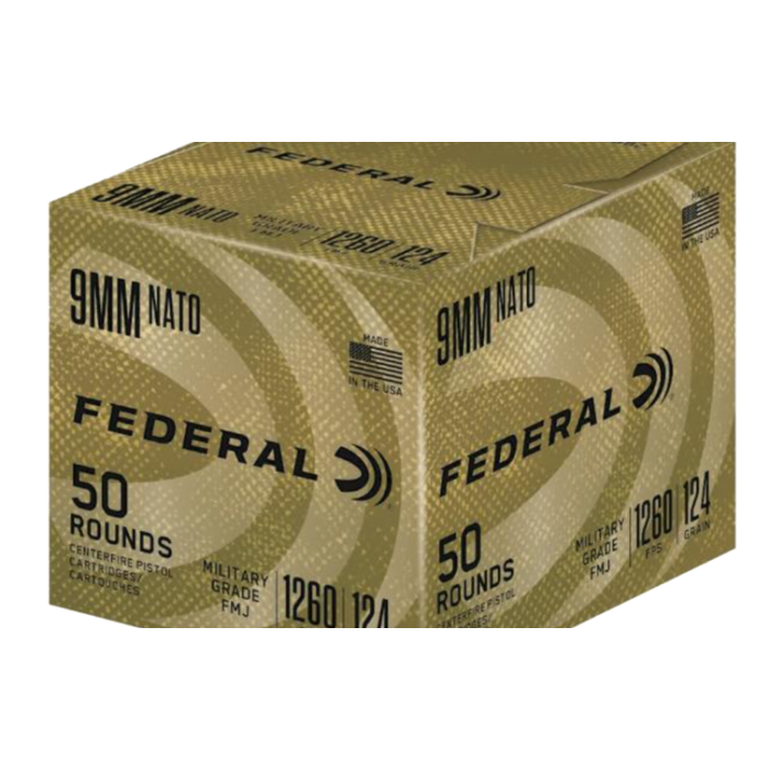 Federal Nato Military Grade Ball Handgun Ammunition 9Mm Luger 124 GR Fmj 1030 Fps 50/Ct C9N882