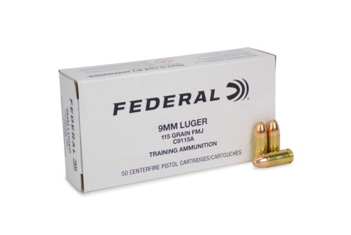 Federal 9mm 115gr FMJ Training Ammo 50 Rnd