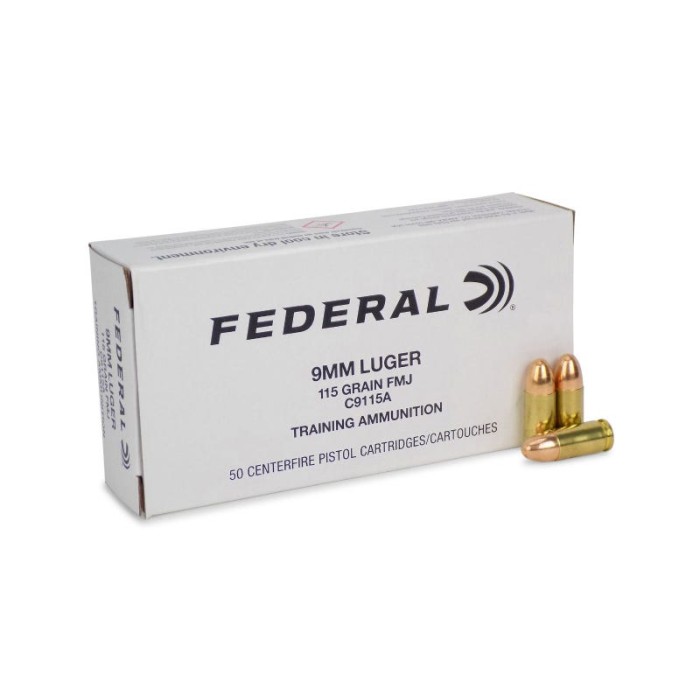 Federal 9mm 115gr FMJ Training Ammo 50 Rnd