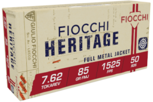 Fiocchi 762Tok Heritage  7.62X25mm Tokarev 88 GR Full Metal Jacket 50 Per Box/ 20 Case 762344042626