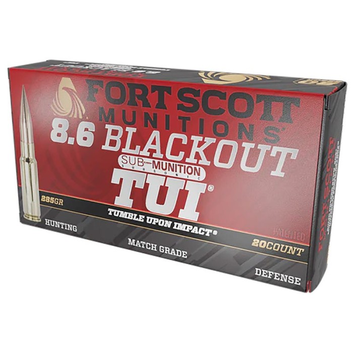 Fort Scott Munitions 8.6 Blackout Subsonic 285 Grain CNC Machined Solid Copper Brass Cased Centerfire Rifle Ammo, 20 Rounds, 86BLKOUT-SCV2SS