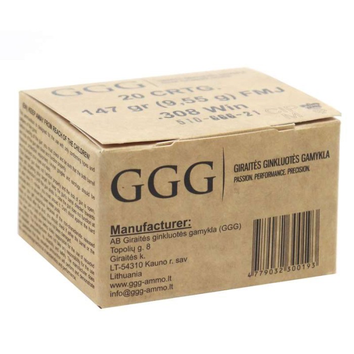 GGG AMMO .308 WINCHESTER 147 GR (BOX OF 20)