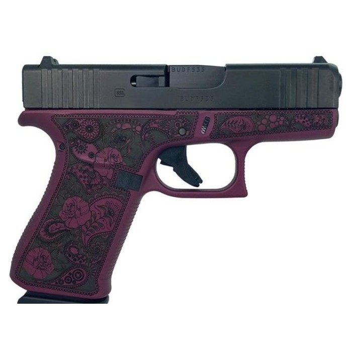 Glock 43X Custom "Black Cherry Paisley Frame" Subcompact Handgun 9Mm Luger 10Rd Magazines (2) 3.41" Barrel Black Usa GLUX4350201BCFP