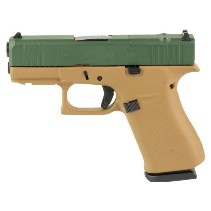 GLOCK 43X 9MM 10 MOS TAN/GRN SLIDE