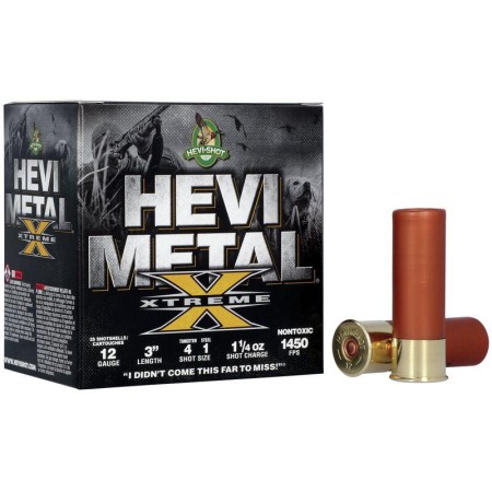 HEVI-Shot Hevi Metal Xtreme 12 Gauge 1.25oz 3in Shotgun Ammo, Shot 4, 25 Rounds, HS38122-25RD