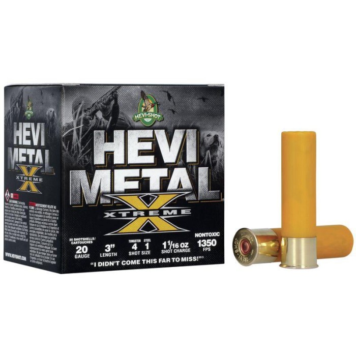 HEVI-Shot Hevi Metal Xtreme 20 Gauge 1.0625oz 3in Shotgun Ammo, Shot 4, 25 Rounds, HS39202-25RD