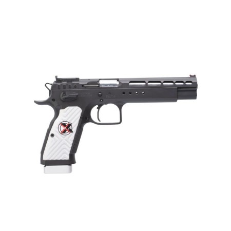 Tanfoglio Gold Match Xtreme 9mm, 6" Barrel, Black, Ported Slide, White Polymer Grip, 17rd