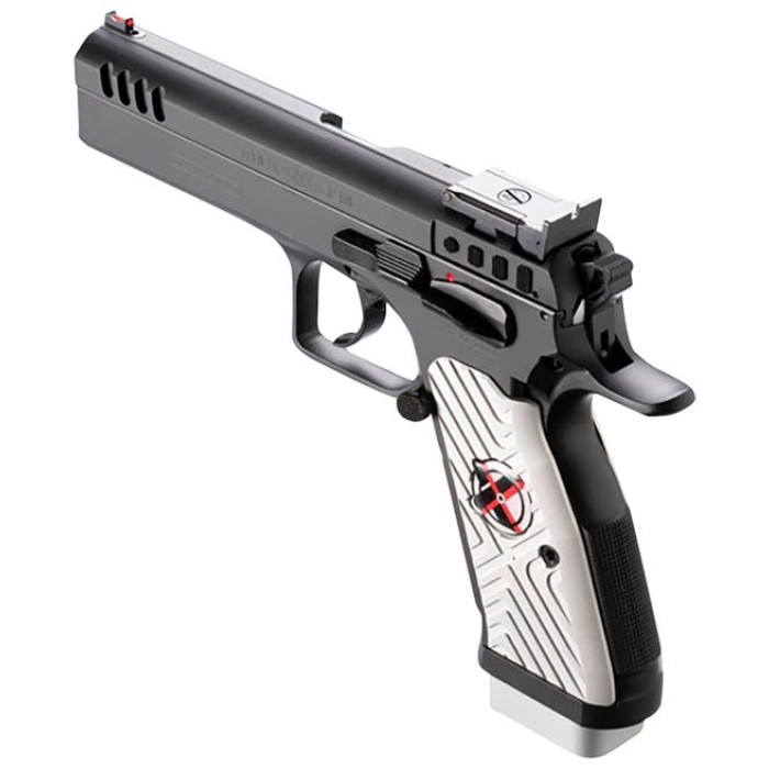 Tanfoglio Stock II Xtreme 9mm, 4.44" Barrel, Black, White Polymer Grip, 16rd