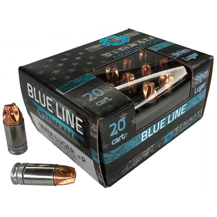 ULTIMATE AMMUNITION 9mm Luger 90 Grain +P FTM Centerfire Pistol Ammo, 20 Rounds, 4023