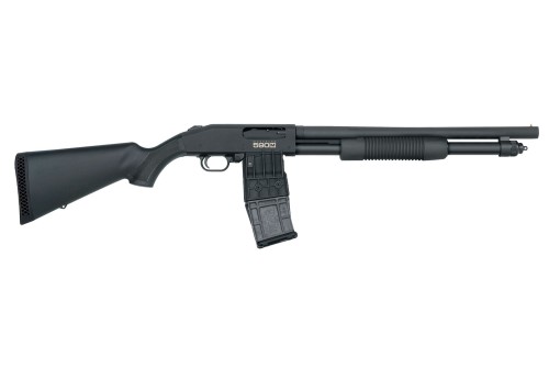 Mossberg 50205 590M Mag-Fed 12 Gauge 2.75" 10+1 18.50" Cylinder Bore Barrel Matte Blued Rec Black Synthetic Stock Right Hand