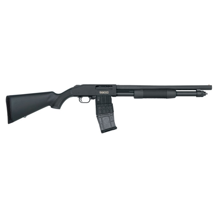 Mossberg 50205 590M Mag-Fed 12 Gauge 2.75" 10+1 18.50" Cylinder Bore Barrel Matte Blued Rec Black Synthetic Stock Right Hand