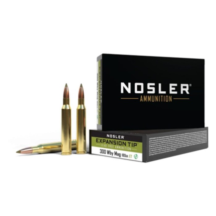 Nosler Expansion Tip Rifle Ammunition 300 Wby. Win. 180 Gr. ET SP 20 Rd. 40012