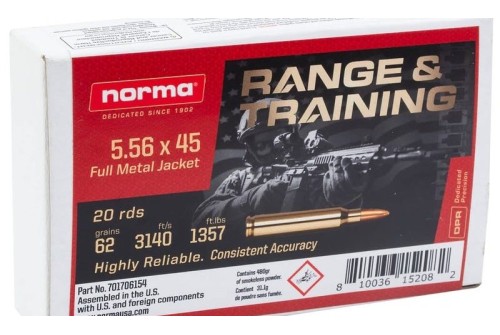 Norma Range & Training 5.56x45mm, 62gr, Full Metal Jacket, 20rd Box