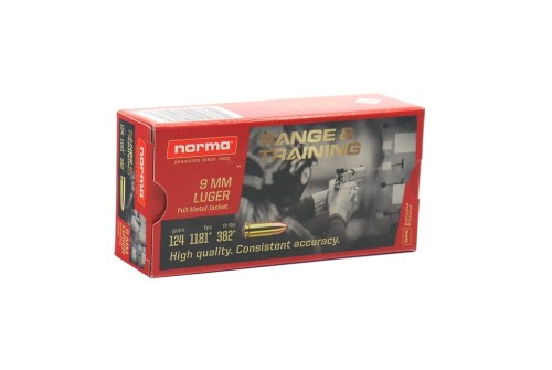 Norma Range & Training FMJ 9mm Luger 124gr Pistol Ammo (50/box) 620340050