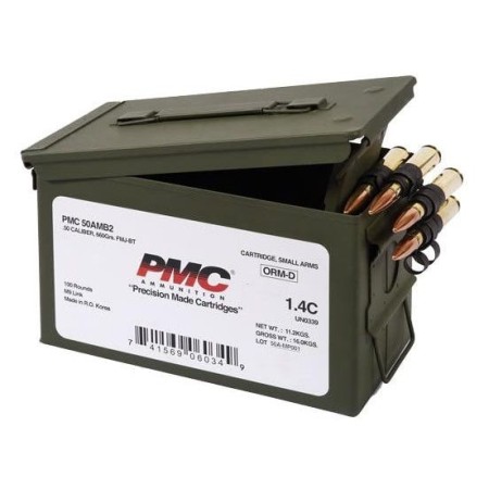 PMC Ammunition Linked Bronze Brass .50 BMG 660-Grain 100-Rounds FMJBT