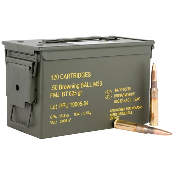 PPU TR&Z MIL-SPEC .50 BMG 625GR FULL METAL JACKET BOAT TAIL 120 ROUNDS W/AMMO CAN