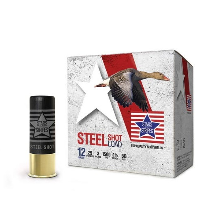 PPU Stars & Stripes Steel Shotshell 12 Gauge 3" Steel 1-1/8oz BB 25-Count