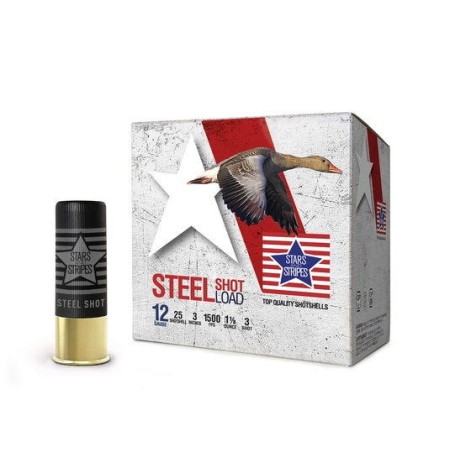 PPU Stars & Stripes Steel Shotshell 12-Gauge 3" Steel 1-1/8oz 3-Shot 25-Count