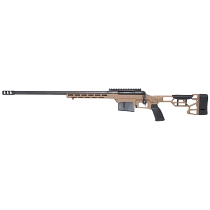 Savage 110 Precision, 308 Winchester, 20" Heavy Barrel, Threaded 5/8-24, BA Muzzle Brake, Flat Dark Earth, MDT LSS XL Chassis, AccuTrigger, Includes 1 AICS Magazine and 20 MOA 1 piece EGW Rail, 5Rd, Left Hand