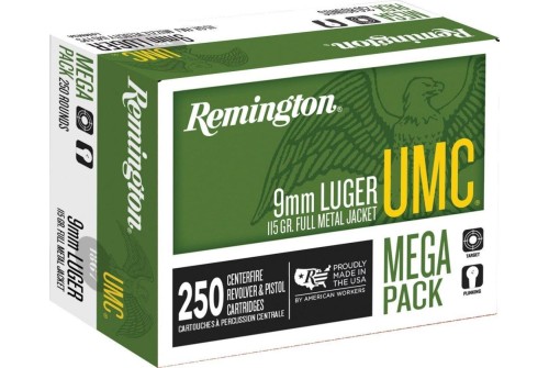 Remington Umc Handgun Ammunition 9Mm Luger 115 Gr. Fmj 1145 Fps 1000/Ct (4-250/Box) 23777 CASE