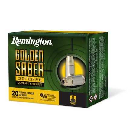 Remington Golden Saber Defense Compact 10mm Auto 180 Grain Brass-Jacketed Hollow Point Nickel Plated Brass Cased Centerfire Pistol Ammo, 20 Rounds, R21370