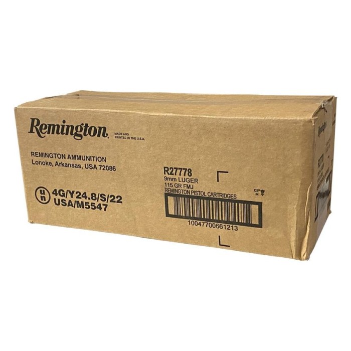 Remington Range Handgun Ammo 9Mm Luger 115Gr Fmj 1145 Fps 1000/Ct Case (20-50Ct Boxes) R27778 CASE