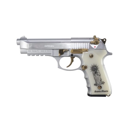 Girsan Regard Liberador 9mm 4.9" 18rd Polished Steel White Engraved Ivory Grips, Gold Accents