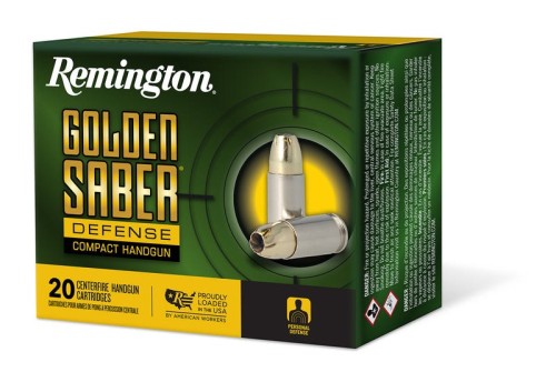 Remington Golden Saber Defense Compact 9mm Luger 124 Grain Brass Jacketed Hollow Point Nickel-Plated Cased Pistol Ammunition, 20 Rounds, 27613