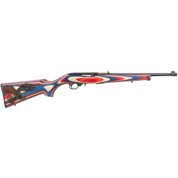 Ruger, 10/22, TALO USA Shooting Special, Semi-automatic, Rifle, 22 LR, 16.6" Threaded Barrel, Blued Finish, Red White and Blue Laminate Stock Embellished with American Eagle, 10 Rounds