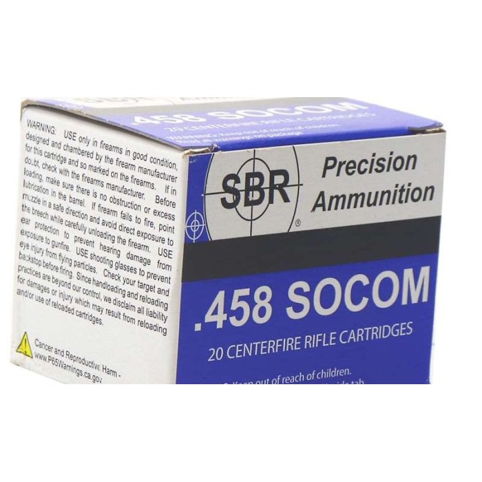 SBR Precision Ammunition .458 SOCOM 450 Gr FMJ (TCJ) Subsonic 20rds