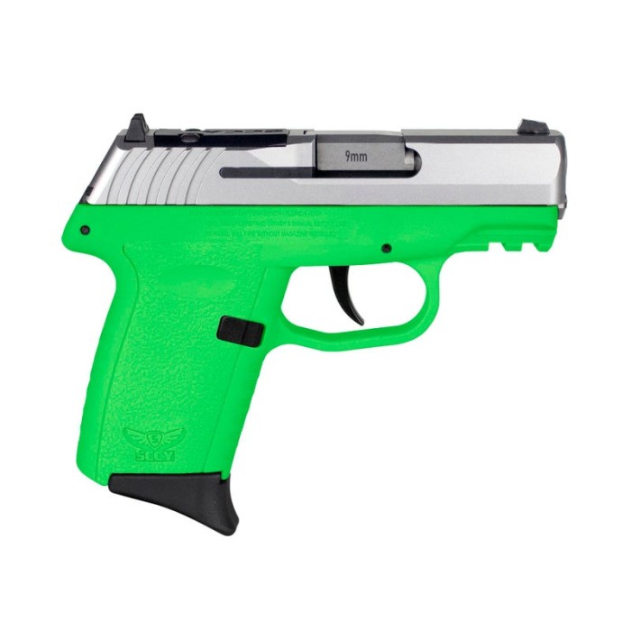 SCCY Industries CPX-2 Gen3 RD 9mm, 3.10" Barrel, Lime Green Polymer Picatinny Rail Serrated Stainless Steel Slide, Lime Green, 10rd