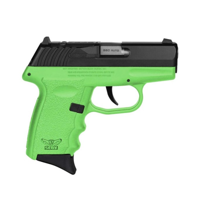 SCCY CPX-3CBLGRDRG3 380 BLK SLIDE LIME GRP NS 10RD