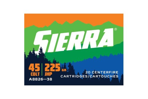 Sierra Bullets Outdoor Master 45 Colt 225 Grain Jacketed Hollow Point Flat Brass Cased Rifle Ammo, 20 Rounds, A882638