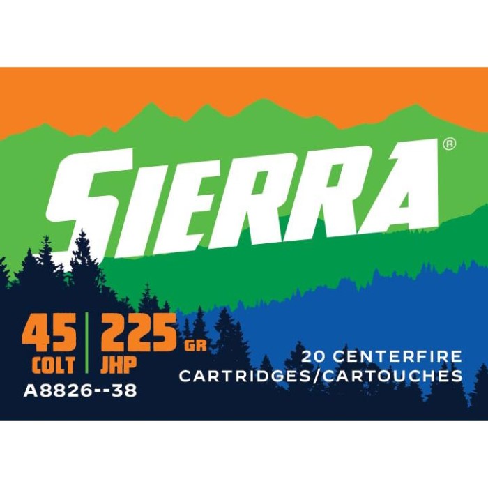 Sierra Bullets Outdoor Master 45 Colt 225 Grain Jacketed Hollow Point Flat Brass Cased Rifle Ammo, 20 Rounds, A882638