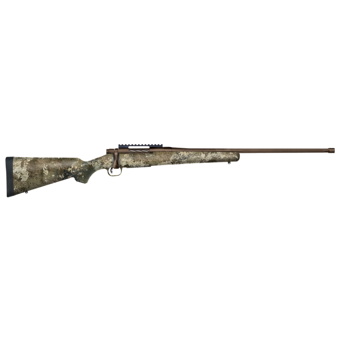 Mossberg Patriot, Predator, 6.5 PRC, 24" Fluted Threaded Barrel, Brown Finish, Syntheic Strata Camo Stock, Adj. Trigger, Picatinny, Oversized Handle, Box Magazine, 5rd