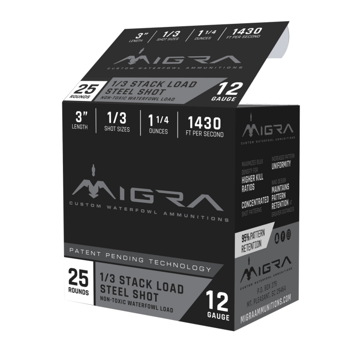 MIGRA COMBINATIONAL 12GA 3-INCH 1-1/4OZ #1, 3-SHOT 25 ROUNDS PER BOX