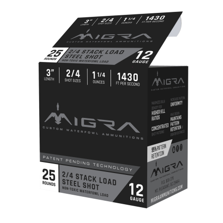 MIGRA COMBINATIONAL 12GA 3-INCH 1-1/4OZ #2, 4-SHOT 25 ROUNDS PER BOX