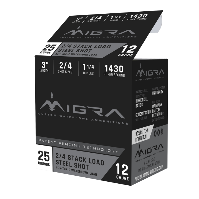 MIGRA COMBINATIONAL 12GA 3-INCH 1-1/4OZ #2, 4-SHOT 25 ROUNDS PER BOX