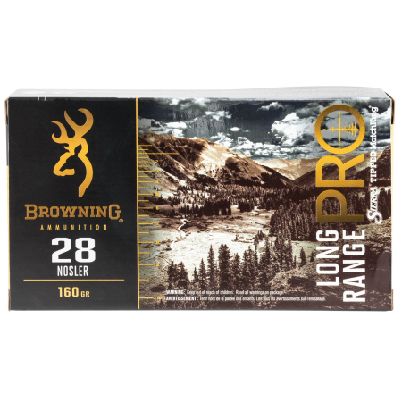 Browning Long Range Pro .28 Nosler 160 grain Sierra MatchKing Boat Tail Hollow Point Centerfire Rifle Ammo, 20 Rounds, B192500281