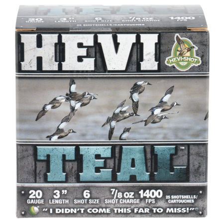 HEVI-Shot HEVI-Teal 20 Gauge 7/8 oz 3in #6 Centerfire Shotgun Ammo, 25 Rounds, HS62006