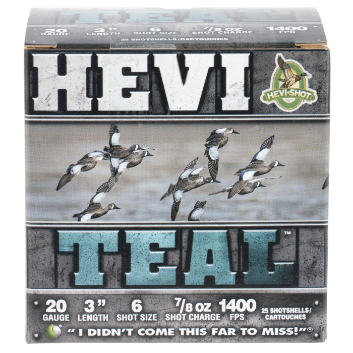 HEVI-Shot HEVI-Teal 20 Gauge 7/8 oz 3in #6 Centerfire Shotgun Ammo, 25 Rounds, HS62006