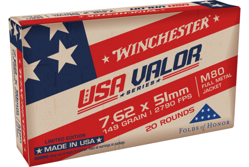 Winchester USA Valor Rifle Ammo 7.62x51mm NATO 149-Grain Full Metal Jacket (FMJ) 20-Rounds