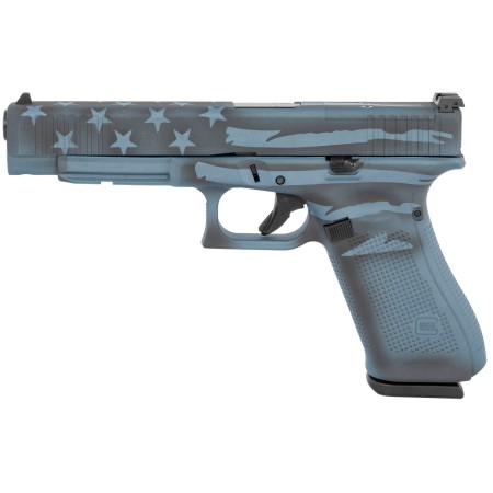 Glock 34 Gen3 MOS 9mm, 5.31" Barrel, Fixed Sights, Blue Titanium Flag, 17rd