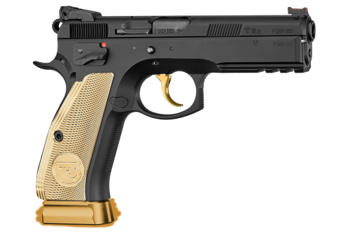 CZ 75 SP-01 Shadow 85th Anniversary 9mm, 4.7" Barrel,  Caliber with 4.70" Barrel, Gold Accents, Black, 19rd