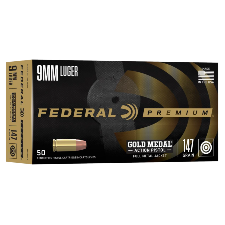 Federal Gold Medal 9mm, 147gr, Full Metal Jacket, 50rd Box