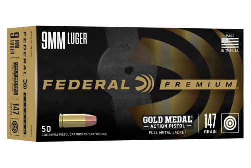 Federal Gold Medal 9mm, 147gr, Full Metal Jacket, 50rd Box