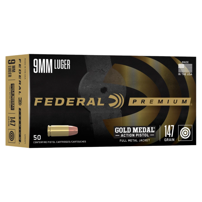 Federal Gold Medal 9mm, 147gr, Full Metal Jacket, 50rd Box