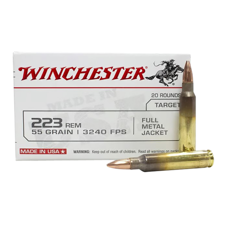 Winchester USA Rifle .223 Remington 55 Grain Full Metal Jacket Brass Cased Rifle Ammo, 20 Rounds, SG223KW