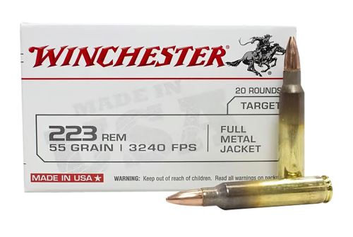 Winchester USA Rifle .223 Remington 55 Grain Full Metal Jacket Brass Cased Rifle Ammo, 20 Rounds, SG223KW